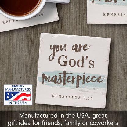 Thirstystone Masterpiece Single Tumbled Tile Stone Coaster with Protective Cork Backing Manufactured in The USA 4" Square, Artistic, Easily Wipes Clean