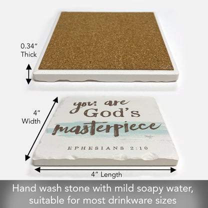 Thirstystone Masterpiece Single Tumbled Tile Stone Coaster with Protective Cork Backing Manufactured in The USA 4" Square, Artistic, Easily Wipes Clean