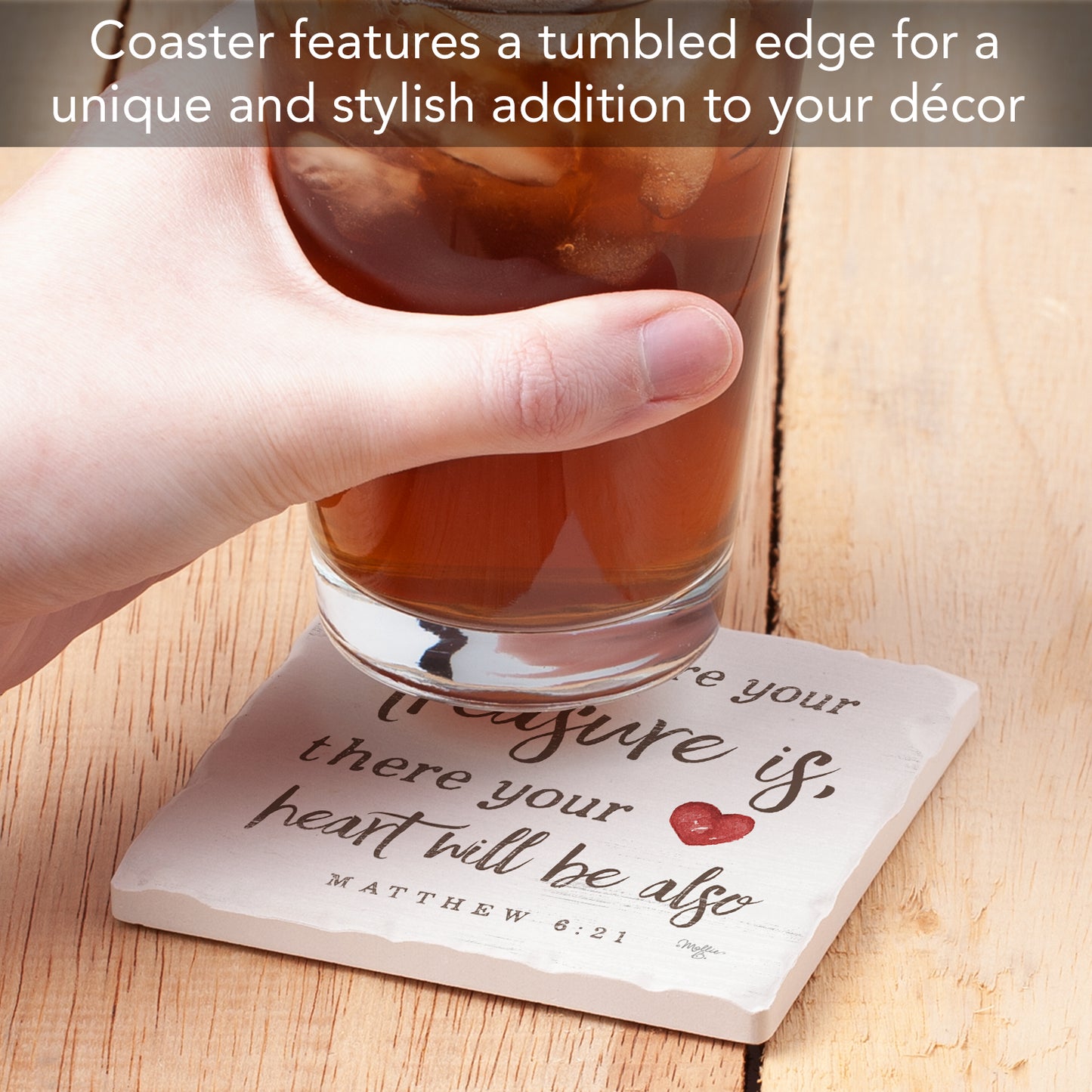 Thirstystone Treasure Single Tumbled Tile Stone Coaster with Protective Cork Backing Manufactured in The USA 4" Square, Artistic, Easily Wipes Clean