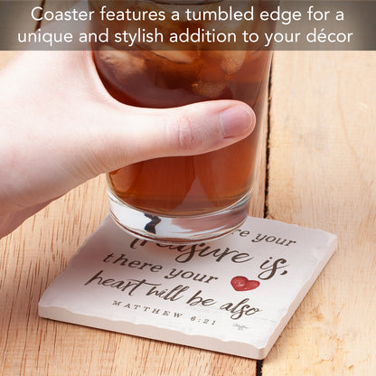 Thirstystone Treasure Single Tumbled Tile Stone Coaster with Protective Cork Backing Manufactured in The USA 4" Square, Artistic, Easily Wipes Clean