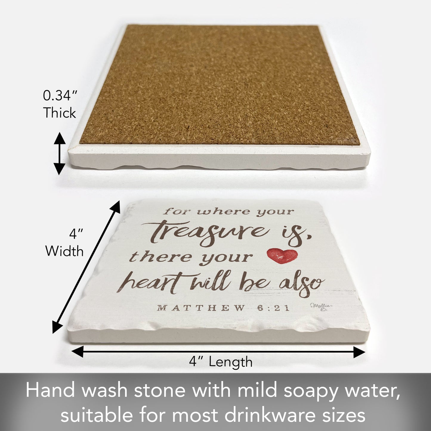 Thirstystone Treasure Single Tumbled Tile Stone Coaster with Protective Cork Backing Manufactured in The USA 4" Square, Artistic, Easily Wipes Clean