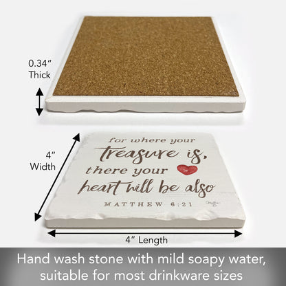 Thirstystone Treasure Single Tumbled Tile Stone Coaster with Protective Cork Backing Manufactured in The USA 4" Square, Artistic, Easily Wipes Clean