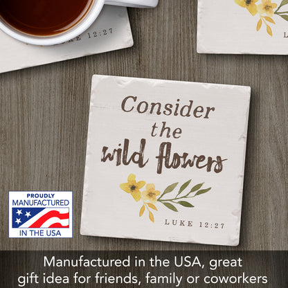 Thirstystone Consider The Wildflowers Single Tumbled Tile Stone Coaster with Protective Cork Backing Manufactured in The USA 4" Square, Artistic, Easily Wipes Clean