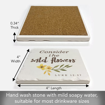 Thirstystone Consider The Wildflowers Single Tumbled Tile Stone Coaster with Protective Cork Backing Manufactured in The USA 4" Square, Artistic, Easily Wipes Clean