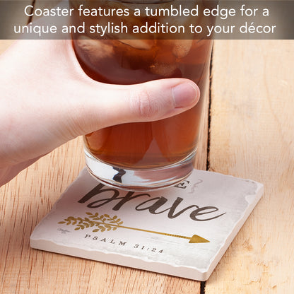 Thirstystone Be Brave Single Tumbled Tile Stone Coaster with Protective Cork Backing Manufactured in The USA 4" Square, Artistic, Easily Wipes Clean