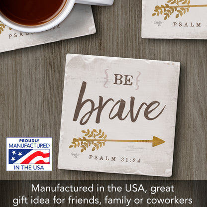 Thirstystone Be Brave Single Tumbled Tile Stone Coaster with Protective Cork Backing Manufactured in The USA 4" Square, Artistic, Easily Wipes Clean