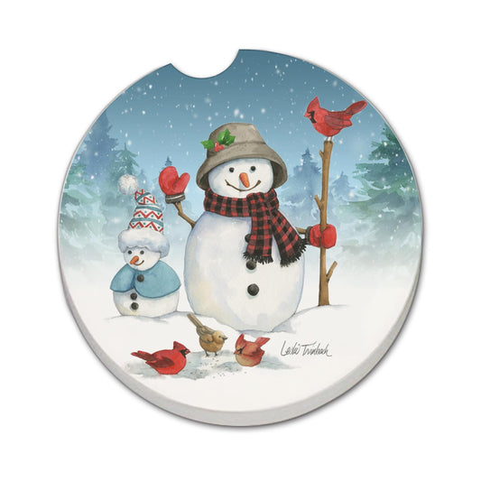 Thirstystone Snowman Family Single Absorbent Stone Coaster for Vehicle Cup Holder 2.6” Diameter Manufactured in The USA