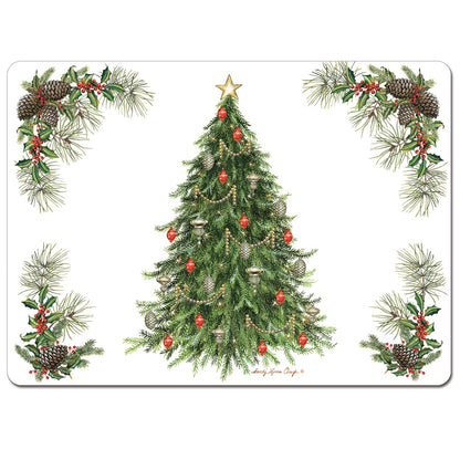 Cala Home Christmas Tree Premium Decorative Hardboard Cork Back Tabletop Placemats 4 Pack Manufactured in The USA Heat Tolerant and Easily Wipes Clean