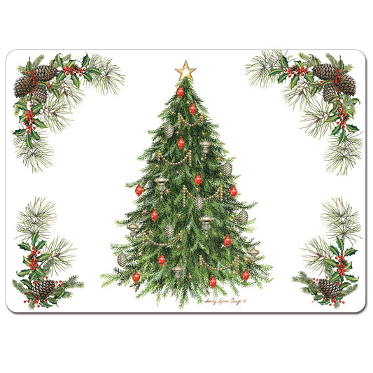 Cala Home Christmas Tree Premium Decorative Hardboard Cork Back Tabletop Placemats 4 Pack Manufactured in The USA Heat Tolerant and Easily Wipes Clean
