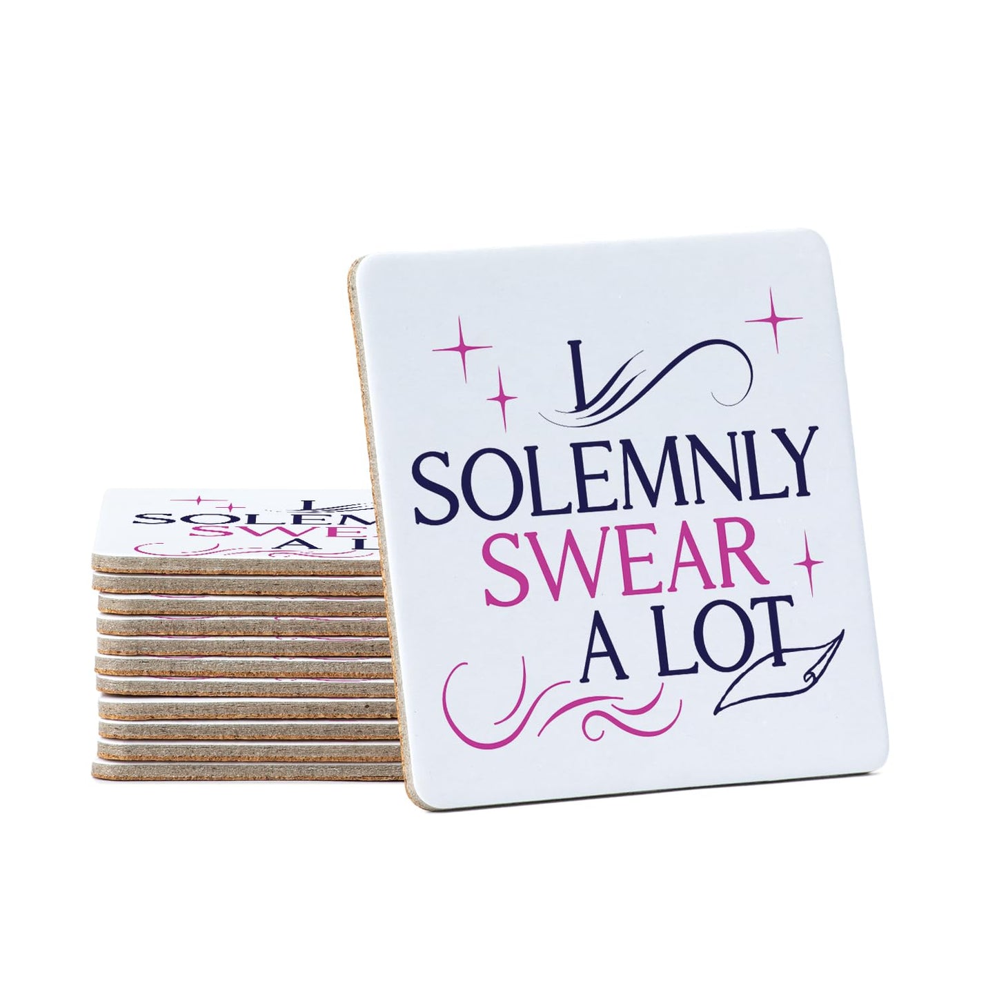 Thirstystone Solemnly Swear 12-Pack Cork Back Paper Bar Coasters Made in The USA Humourous Quotes Attractive Designs