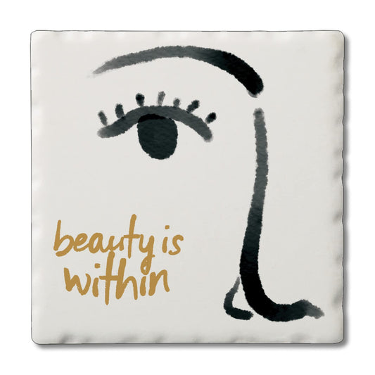 Thirstystone Beauty Within Single Tumbled Tile Stone Coaster with Protective Cork Backing Manufactured in The USA 4" Square, Colorful, Artistic, Easily Wipes Clean
