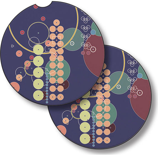 Midway Mural Design I by Frank Lloyd Wright 2-Pack Absorbent Stone Car Coasters 2.6” Diameter Manufactured in The USA