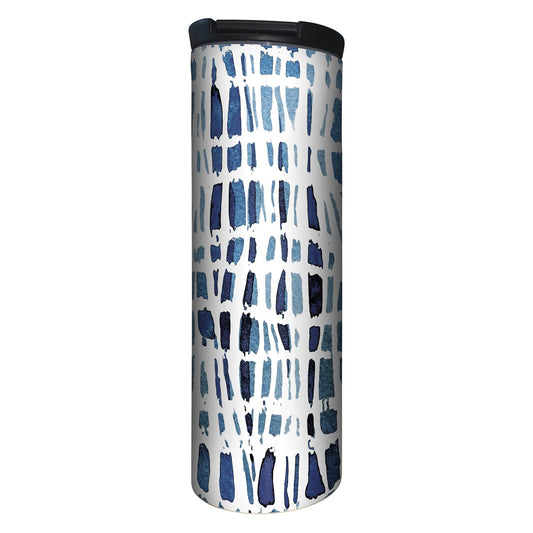 Highland Home Wavy Indigo Decorative Stainless Steel Double Wall Insulated Travel Tumbler with Lid 17 oz. Manufactured in the USA Dishwasher Safe