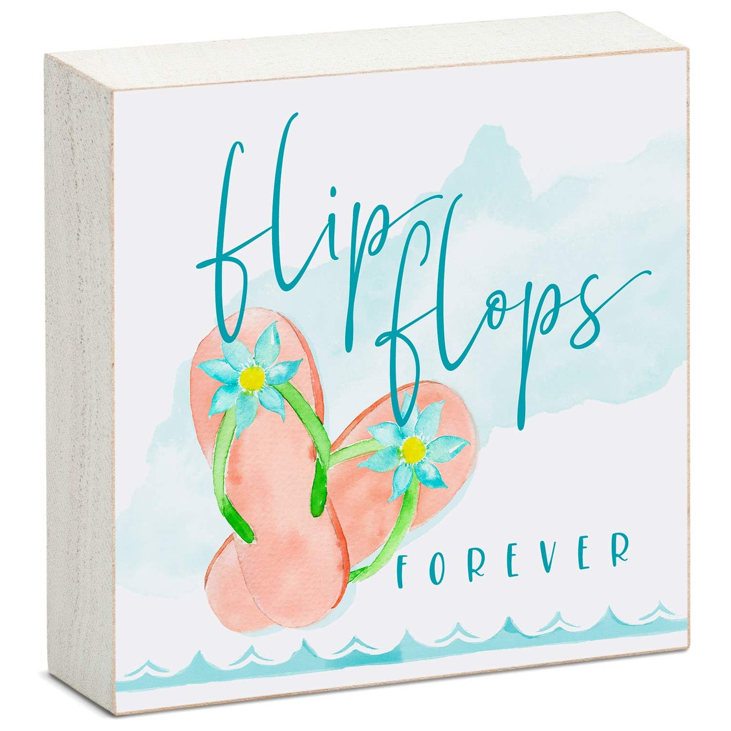 CounterArt "Flip Flops Forever" Artistic Freestanding Solid Wood Block Sign 3.75” x 3.75” Made in the USA For Office or Home Design