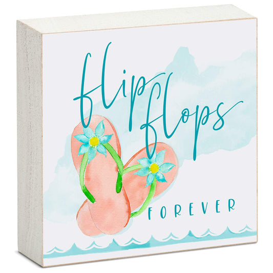 CounterArt "Flip Flops Forever" Artistic Freestanding Solid Wood Block Sign 3.75” x 3.75” Made in the USA For Office or Home Design
