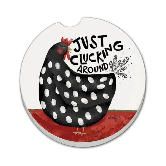 Thirstystone Chickens Cluckin' Around Single Absorbent Stone Coaster for Vehicle Cup Holder 2.6” Diameter Manufactured in The USA