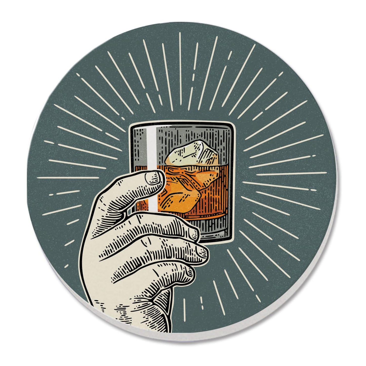 Thirstystone Cheers Glass Single Round Absorbent Stone Coaster with Protective Cork Backing Manufactured in The USA 4" Diameter