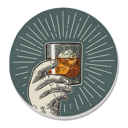 Thirstystone Cheers Glass Single Round Absorbent Stone Coaster with Protective Cork Backing Manufactured in The USA 4" Diameter