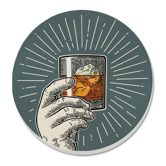 Thirstystone Cheers Glass Single Round Absorbent Stone Coaster with Protective Cork Backing Manufactured in The USA 4" Diameter
