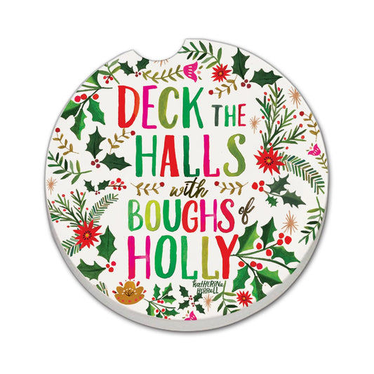 Thirstystone Deck The Halls Single Absorbent Stone Coaster for Vehicle Cup Holder 2.6” Diameter Manufactured in The USA