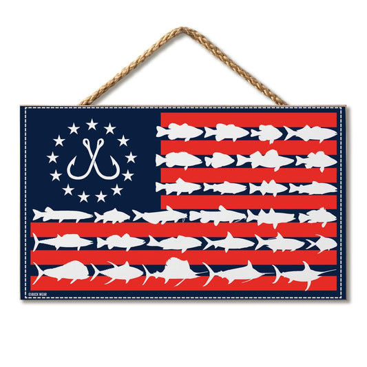 CounterArt Fish Flag Decorative Hanging Wood Sign 9.5” by 5.75” Made in the USA Features Braided Rope Hanger