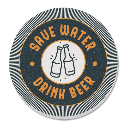 Thirstystone Save Water Single Round Absorbent Stone Coaster with Protective Cork Backing Manufactured in The USA 4" Diameter