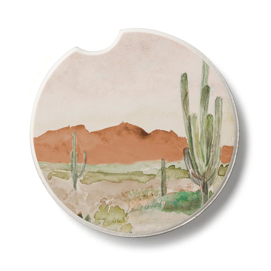 Thirstystone Desert View Single Absorbent Stone Coaster for Vehicle Cup Holder 2.6” Diameter Manufactured in The USA
