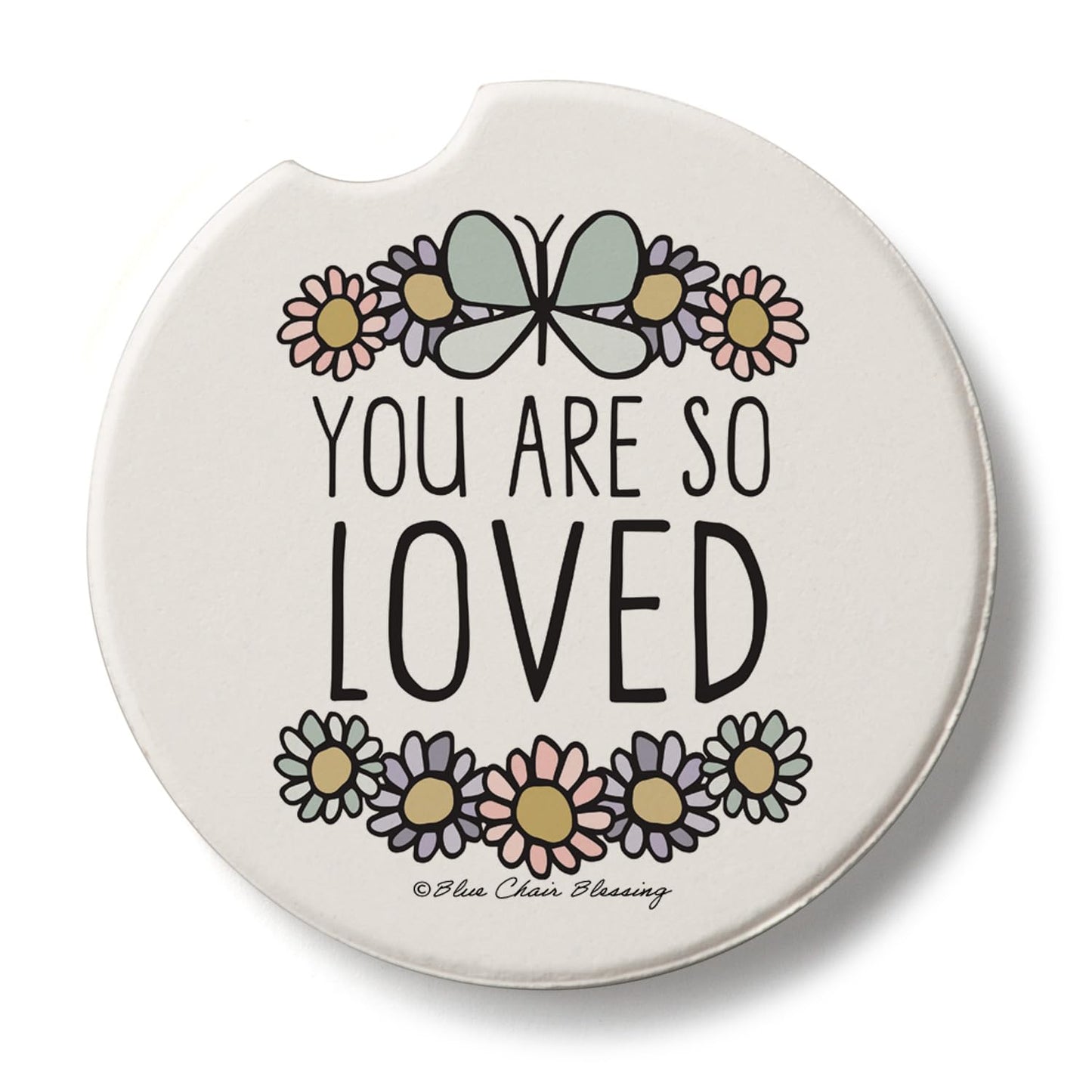 Thirstystone So Loved Single Absorbent Stone Coaster for Vehicle Cup Holder 2.6” Diameter Manufactured in The USA