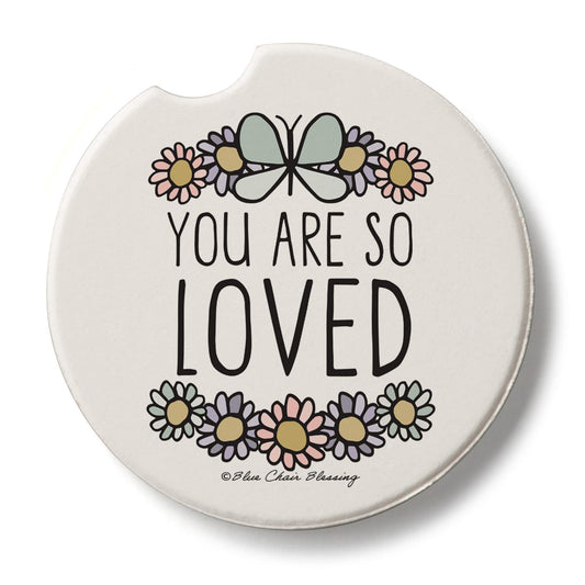 Thirstystone So Loved Single Absorbent Stone Coaster for Vehicle Cup Holder 2.6” Diameter Manufactured in The USA