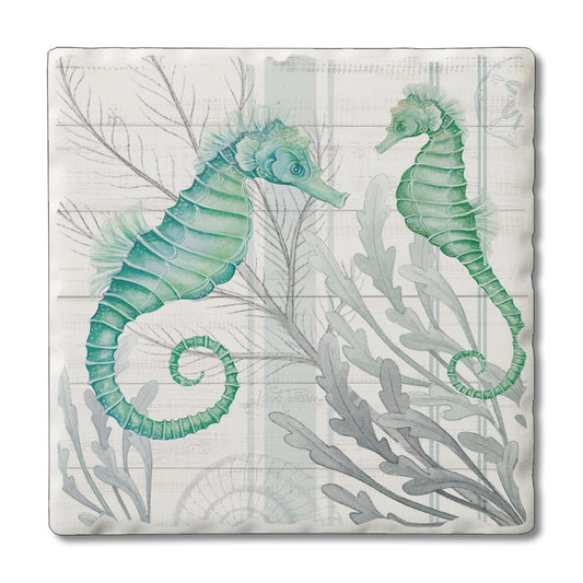Thirstystone Beach Therapy Seahorses Single Tumbled Tile Stone Coaster with Protective Cork Backing Manufactured in The USA 4" Square, Colorful, Artistic, Easily Wipes Clean