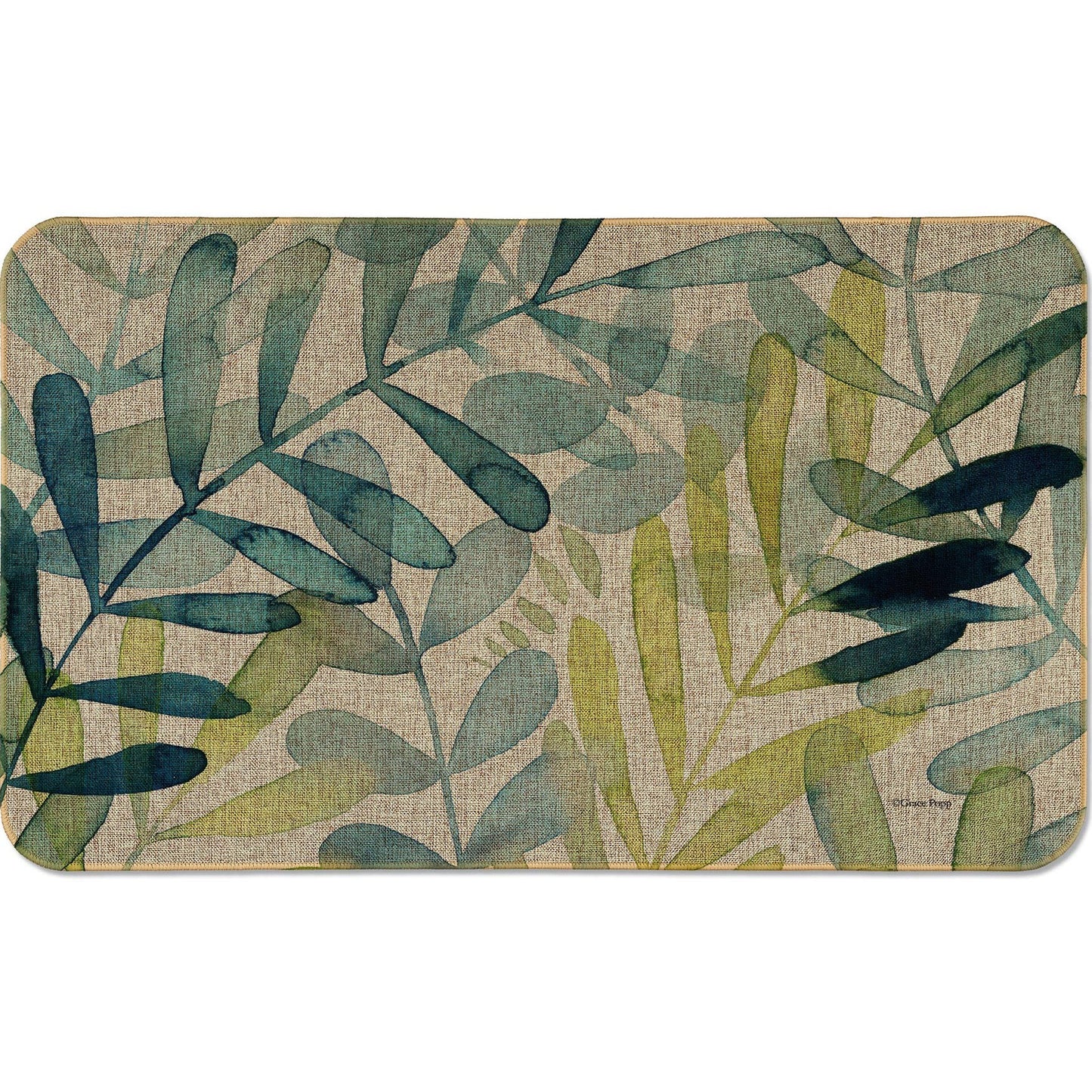 Counterart Gossamer Palm Decorative Indoor/Outdoor Natural Linen Look Floor Mat with Recycled Rubber Back Manufactured in The USA 29.5” x 17.75”