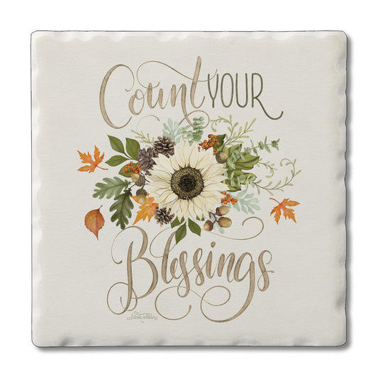 Thirstystone Count Your Blessings Single Tumbled Tile Stone Coaster with Protective Cork Backing Manufactured in The USA 4" Square, Colorful, Artistiic, Easily Wipes Clean