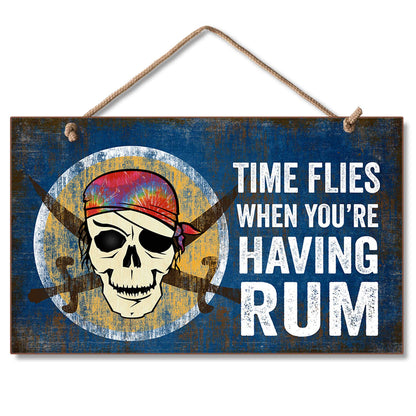 CounterArt Time Flies Decorative Hanging Wood Wall Sign 9.5” x 5.75” Made in the USA Features Braided Rope Hanger