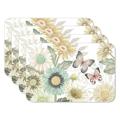 CounterArt Butterfly Floral 4 Pack Reversible Easy Care Flexible Placemats Made in the USA