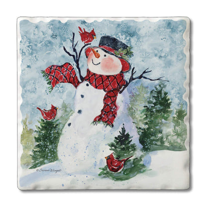 Thirstystone Snowman & Forest Friends Single Tumbled Tile Coaster Manufactured in The USA Decorative, Stylish, Craft Your Own Collection