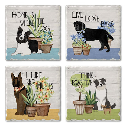 Thirstystone Bark & Bone Dogs 4-Pack Tumbled Tile Stone Coasters 4" Square