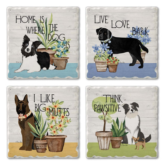Thirstystone Bark & Bone Dogs 4-Pack Tumbled Tile Stone Coasters 4" Square