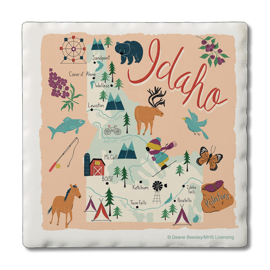 Thirstystone Idaho Home State 4 Pack Tumbled Tile Stone Coasters 4" Square Manufactured in the USA