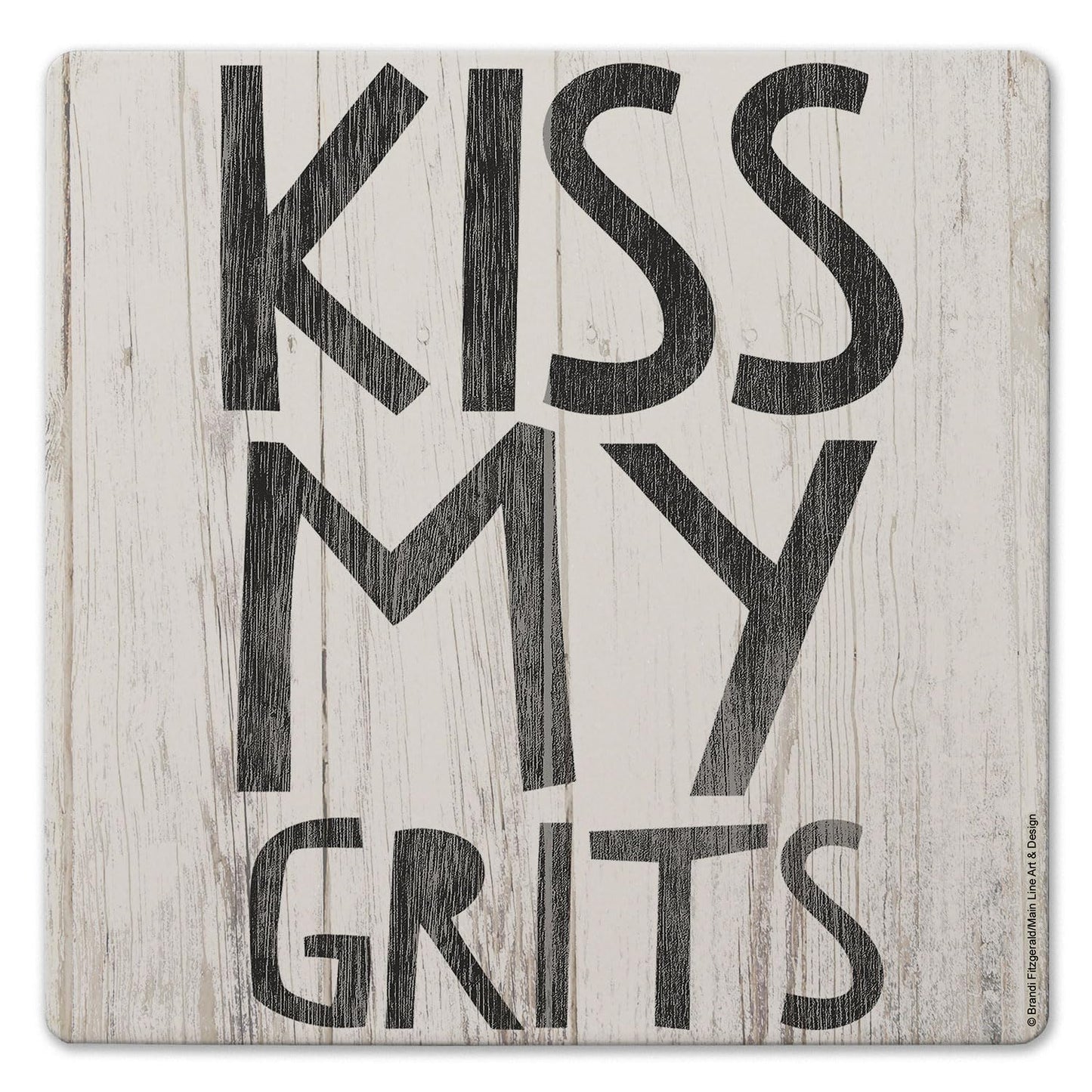 Thirstystone Kiss My Grits Decorative Heat Tolerant Stone Trivet with Non-Skid Cork Backing 8” Square