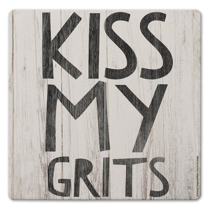 Thirstystone Kiss My Grits Decorative Heat Tolerant Stone Trivet with Non-Skid Cork Backing 8” Square