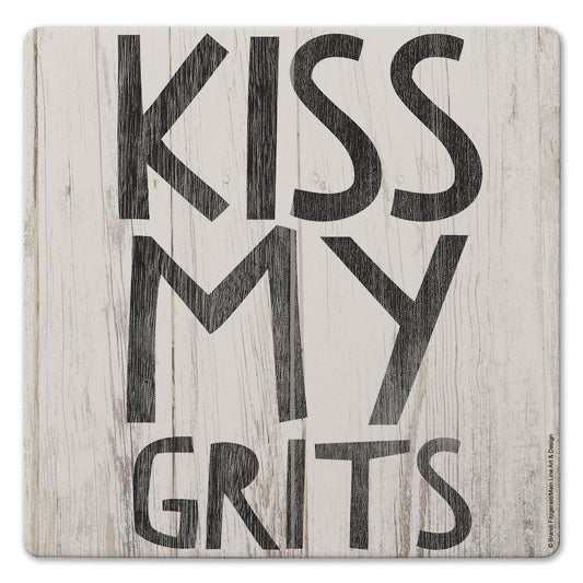 Thirstystone Kiss My Grits Decorative Heat Tolerant Stone Trivet with Non-Skid Cork Backing 8” Square