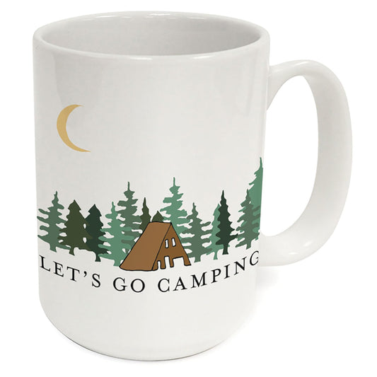 Highland Home Let's Go Camping Large Decorative Ceramic Mug 15 oz. Manufactured in the USA