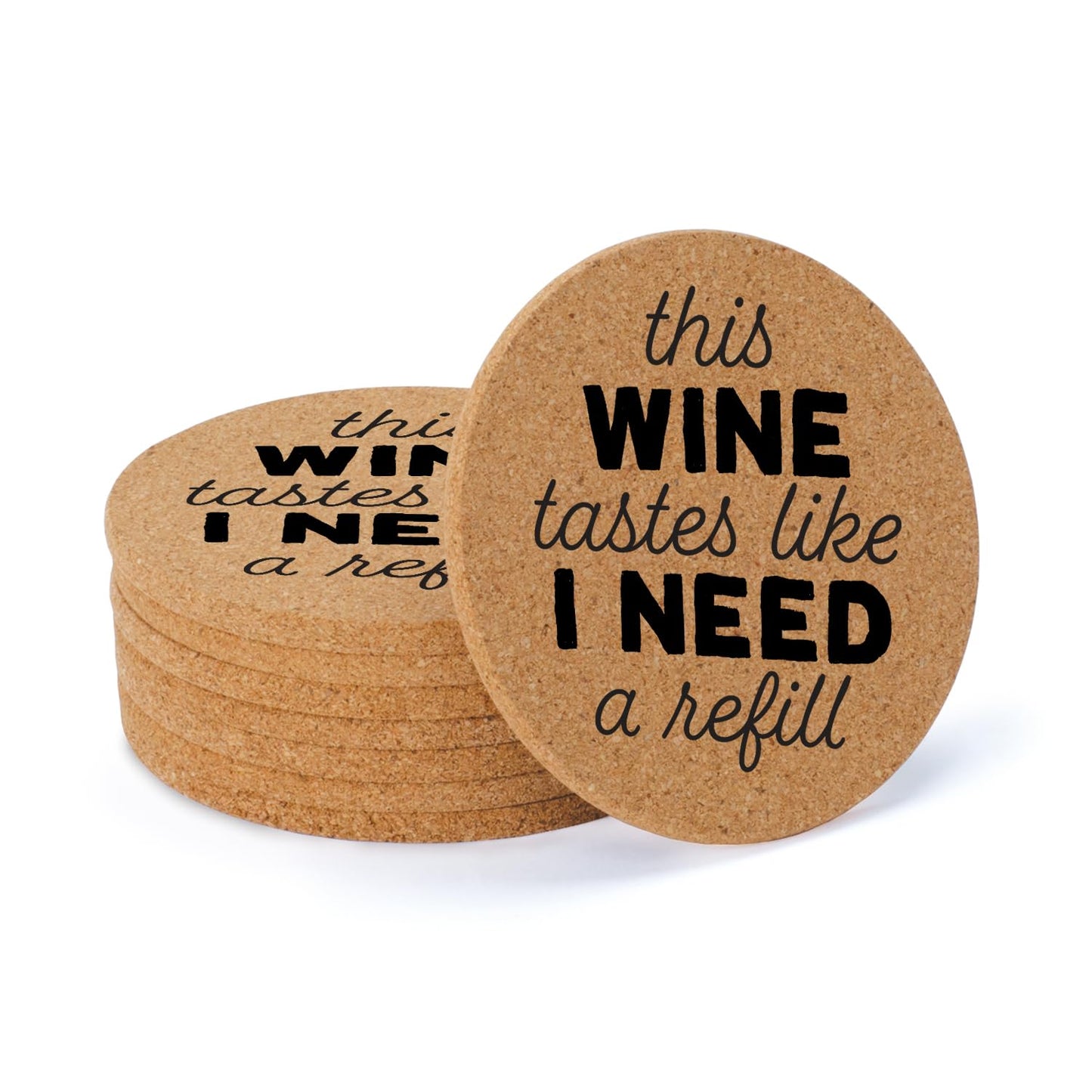 Thirstystone Need a Refill 8-Pack Thick Natural Cork Coasters Manufactured in The USA Eco-Friendly Absorbent Durable