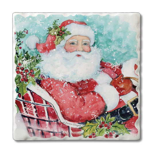 Thirstystone Festive Winter Gatherings Single Tumbled Tile Coasters Manufactured in The USA Decorative, Stylish, Craft Your Own Collection (Santa's Sleigh)