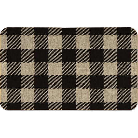 Counterart Buffalo Check Decorative Indoor/Outdoor Natural Linen Look Floor Mat with Recycled Rubber Back Manufactured in The USA 29.5” x 17.75”