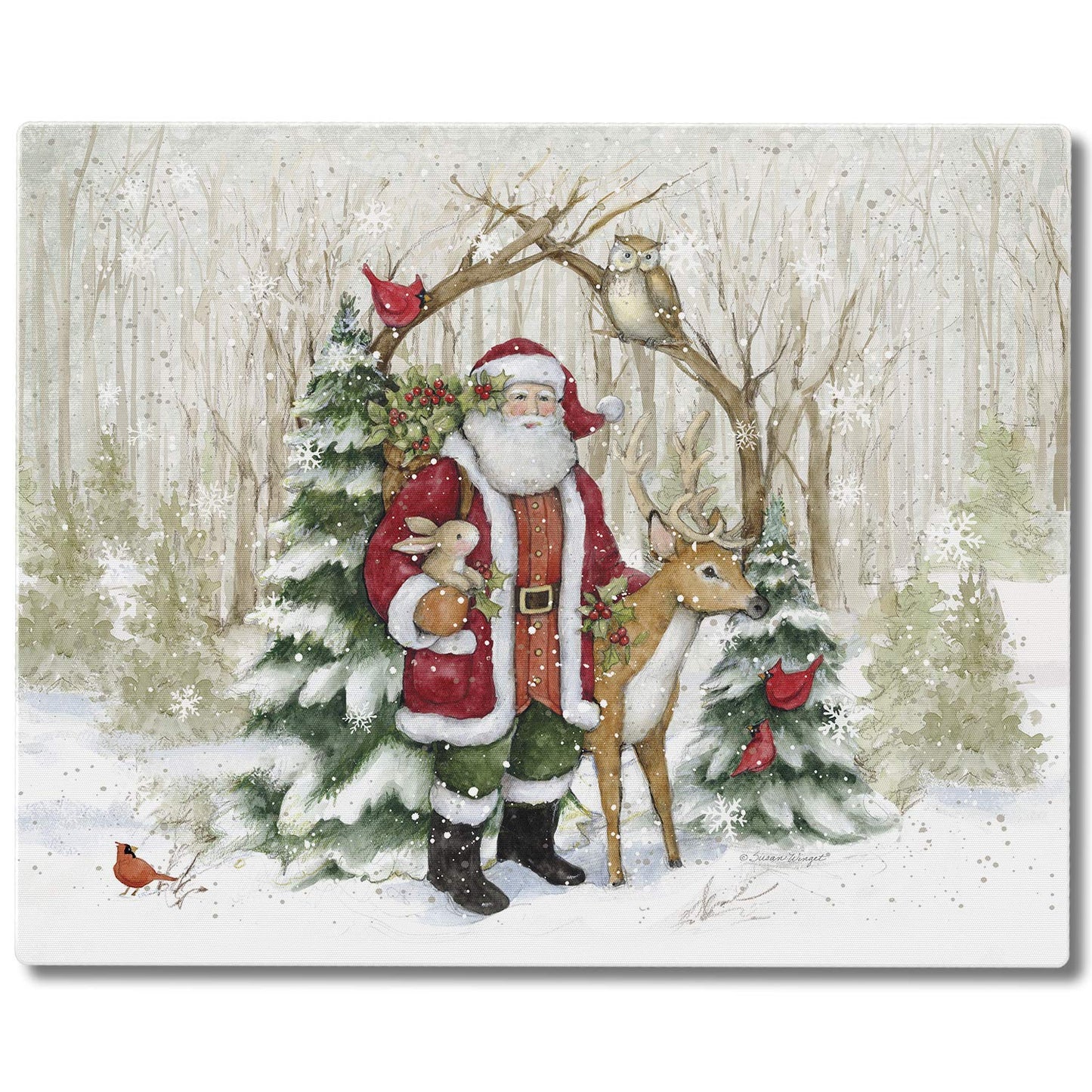 CounterArt Winter Forest Santa 3mm Tempered Glass Cutting Board 15" x 12" Manufactured in the USA