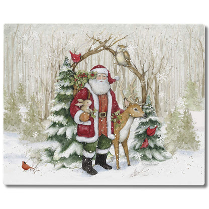 CounterArt Winter Forest Santa 3mm Tempered Glass Cutting Board 15" x 12" Manufactured in the USA