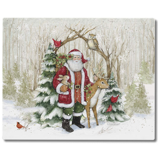CounterArt Winter Forest Santa 3mm Tempered Glass Cutting Board 15" x 12" Manufactured in the USA