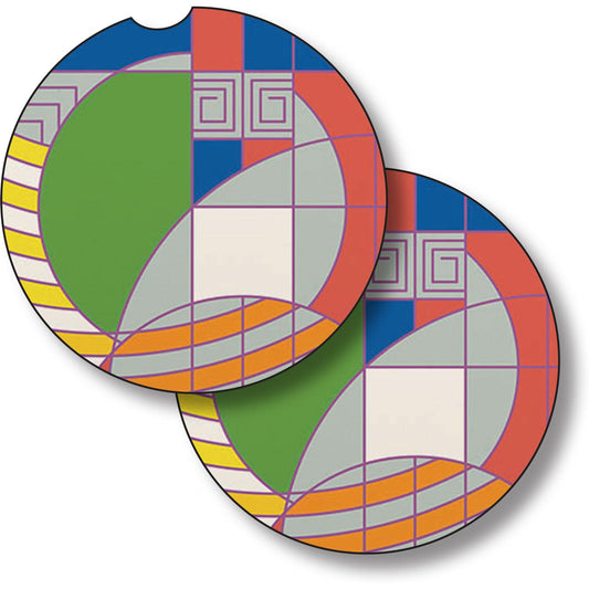 Hoffman Rug Design IV from Frank Lloyd Wright Foundation on 2-Pack Absorbent Stone Car Coasters 2.6” Diameter Manufactured in The USA