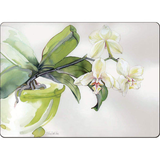 Cala Home White Orchid Premium Decorative Hardboard Tabletop Placemats 4-Pack Manufactured in The USA Heat Tolerant and Easily Wipes Clean